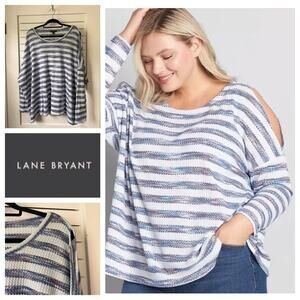 Lane Bryant Cutout-Shoulder Top in‎ Spacedye Stripe Sz 18/20